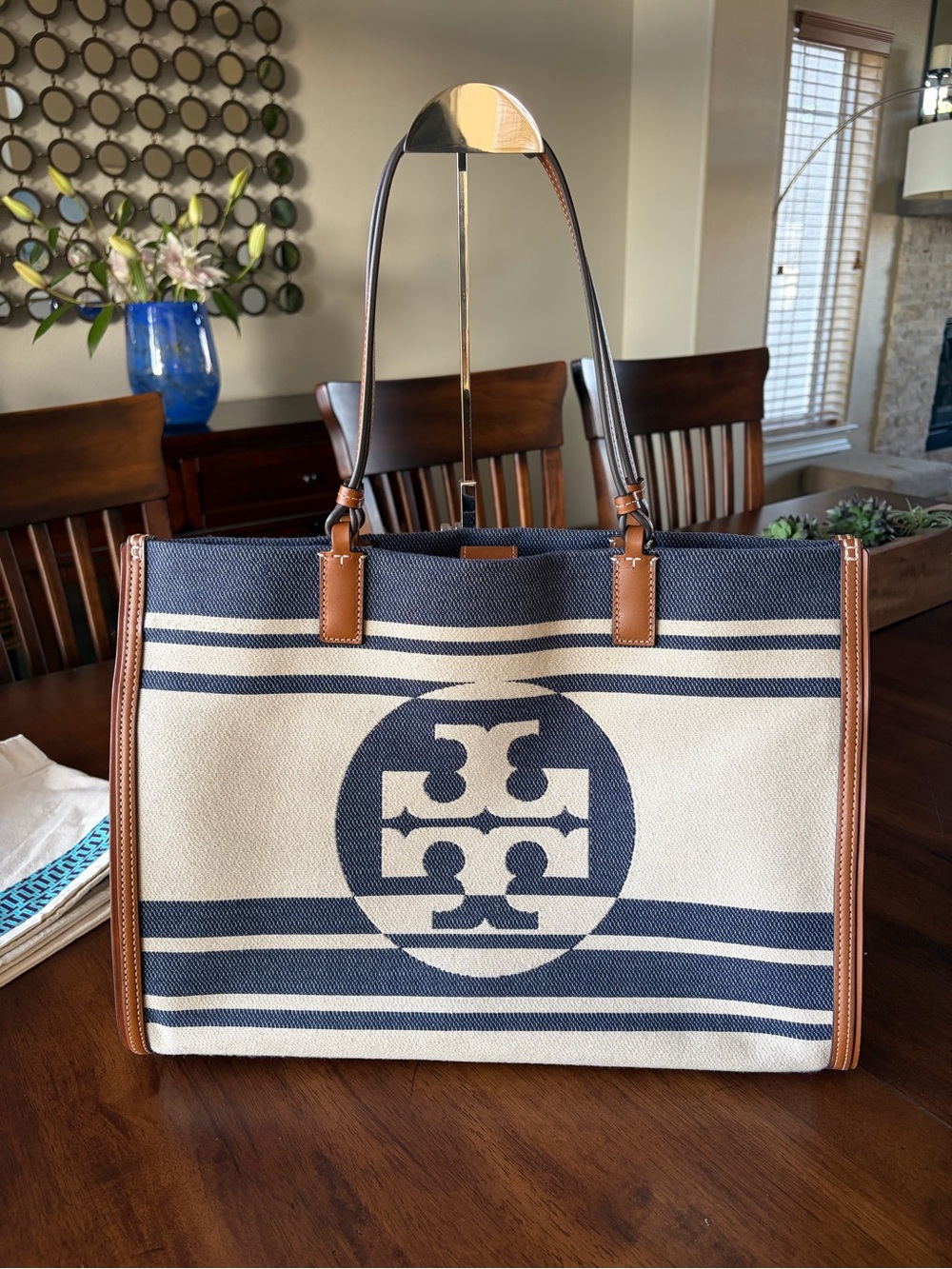 Tory Burch Large Ella Jacquard Stripe Tote Bag